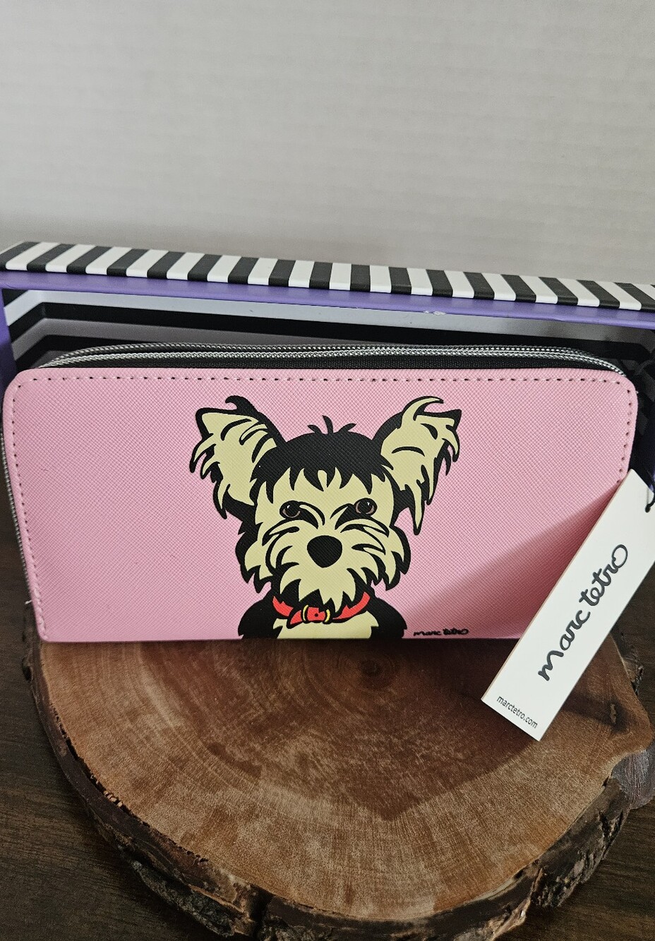 Marc Tetro Large Pink Zip Around Dog Wallet NIB
